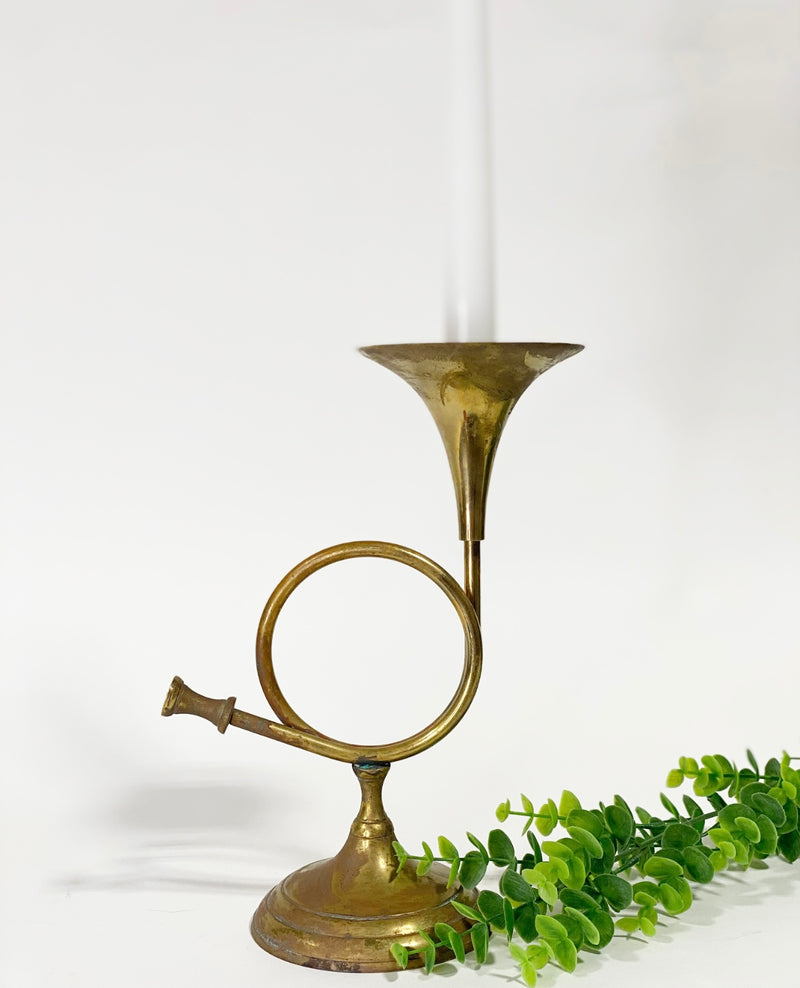 Brass Trumpet Candle Holder