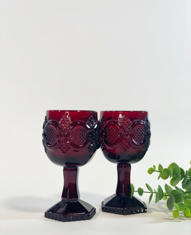 S/2 Ruby Red Cape Cod Goblets