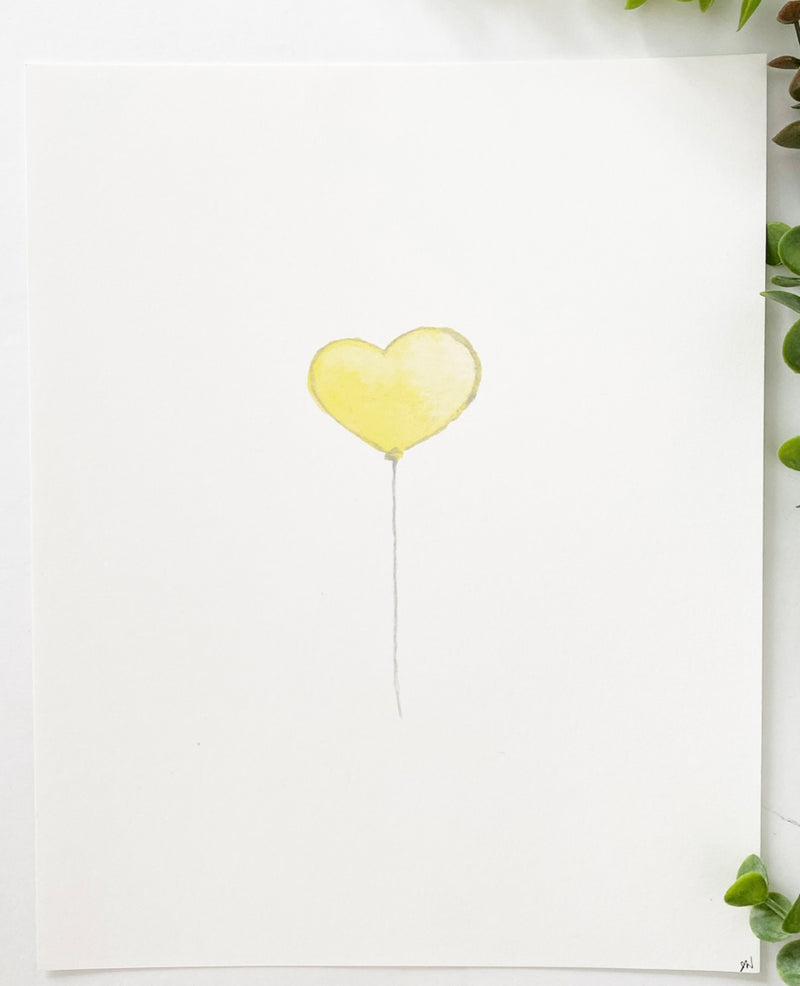 Yellow Heart Balloon Art Print