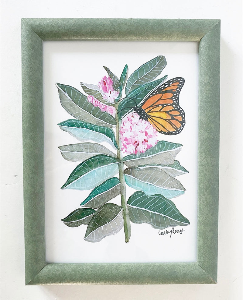 Monarch Butterfly & Milkweed Art Print