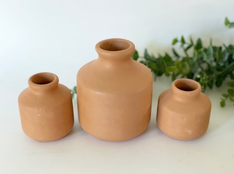 S/3 Kos Terracotta Bottle Vases