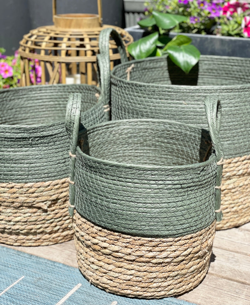 S/3 Natural Baskets -Green