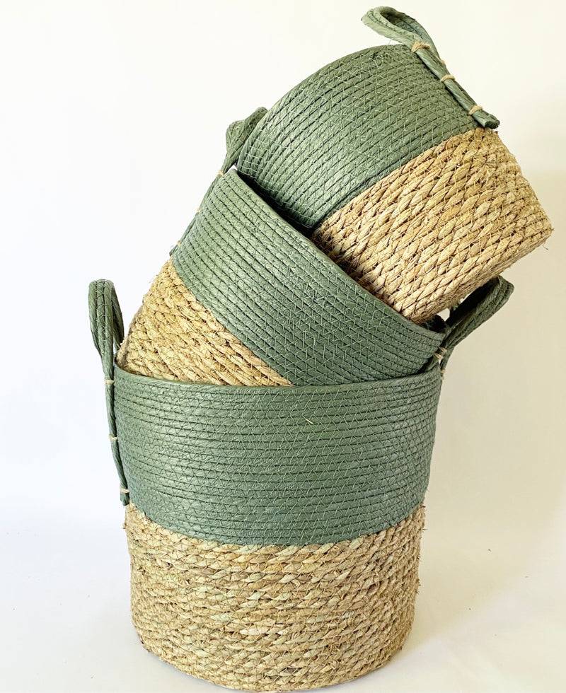 S/3 Natural Baskets -Green